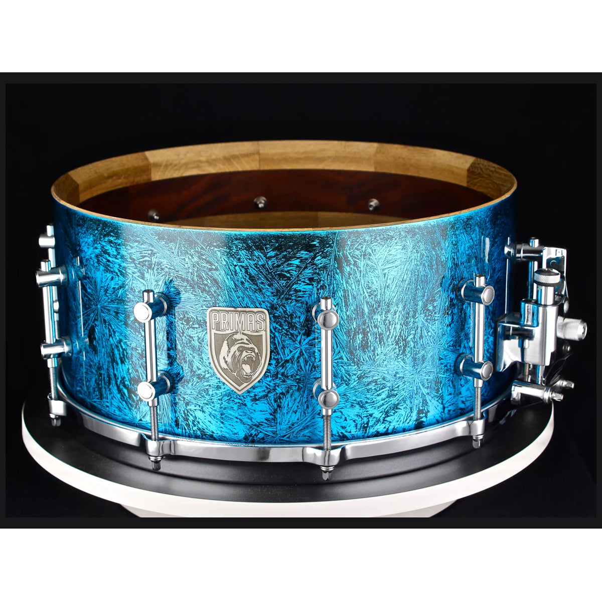 Primas Custom Shop 14"x6.5" White Oak/Mahogany Snare Drum in Blue Crystal Candy