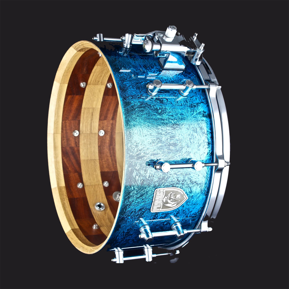 Primas Custom Shop 14"x6.5" White Oak/Mahogany Snare Drum in Blue Crystal Candy