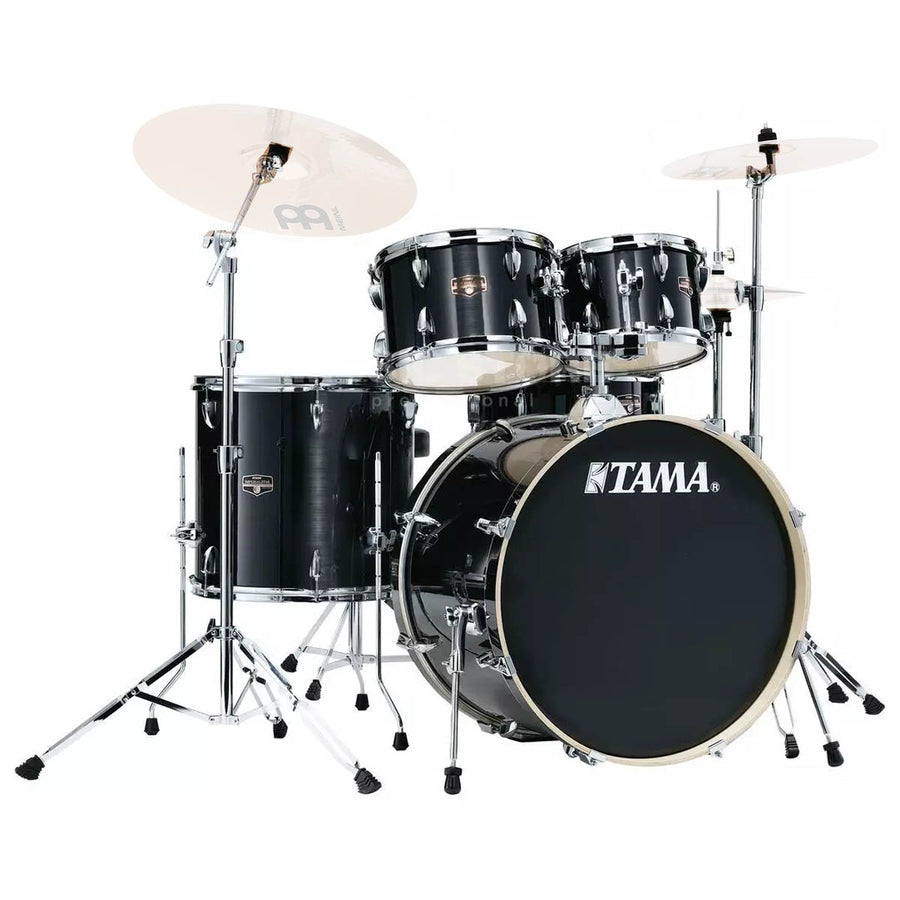 Black Tama drum set on a white background