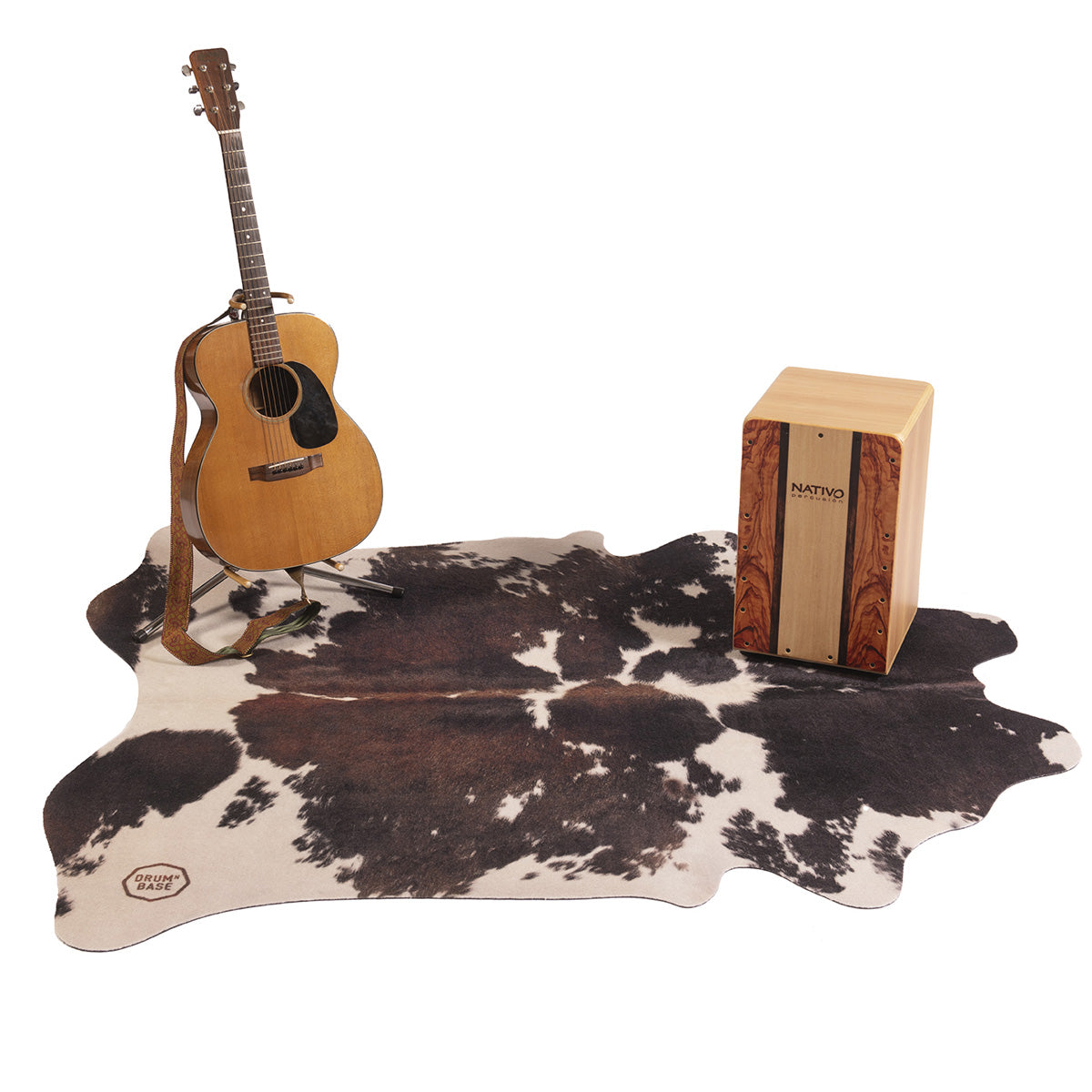 DRUMnBASE Vegan Cow Print Drum Mat in Black/White - 1.85m x 1.6m