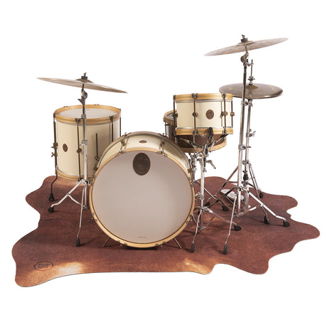 DRUMnBASE Vegan Cow Print Drum Mat in Red/Brown - 1.85m x 1.6m