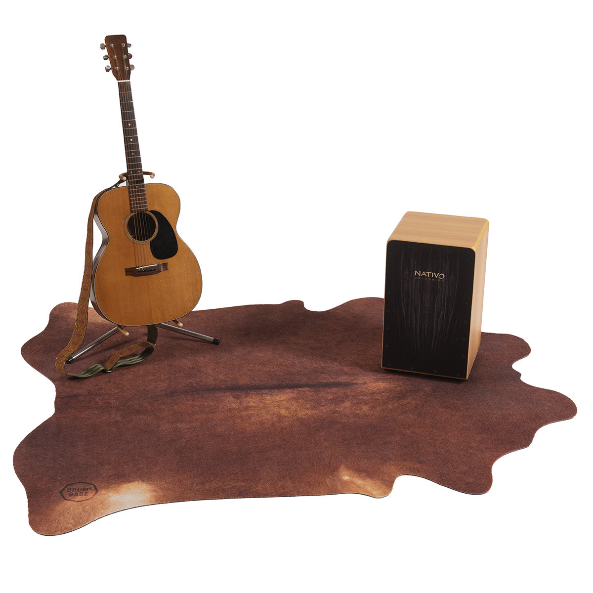 DRUMnBASE Vegan Cow Print Drum Mat in Red/Brown - 1.85m x 1.6m