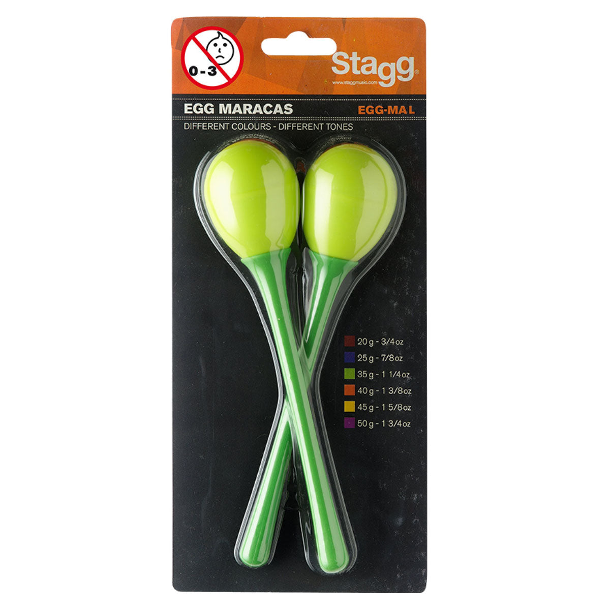 Stagg Egg Maracas with Long Handle in Green (Pack of 2) 35g