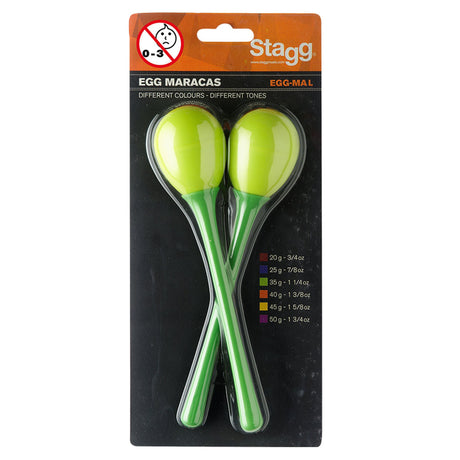 Stagg Egg Maracas with Long Handle in Green (Pack of 2) 35g