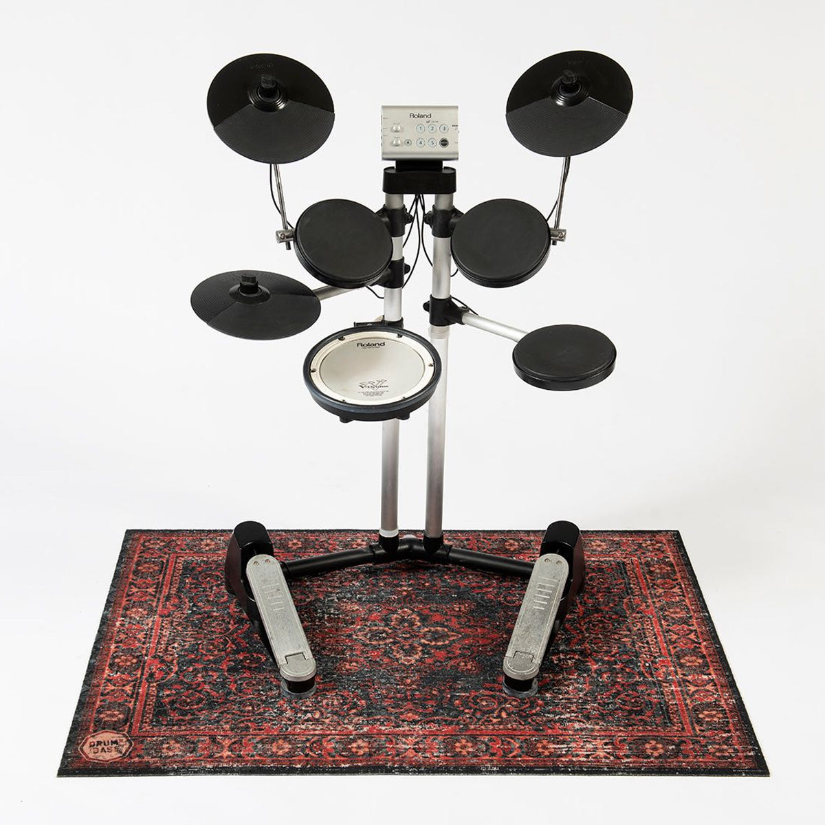 DRUMnBASE Vintage Persian Drum Rug in Black & Red