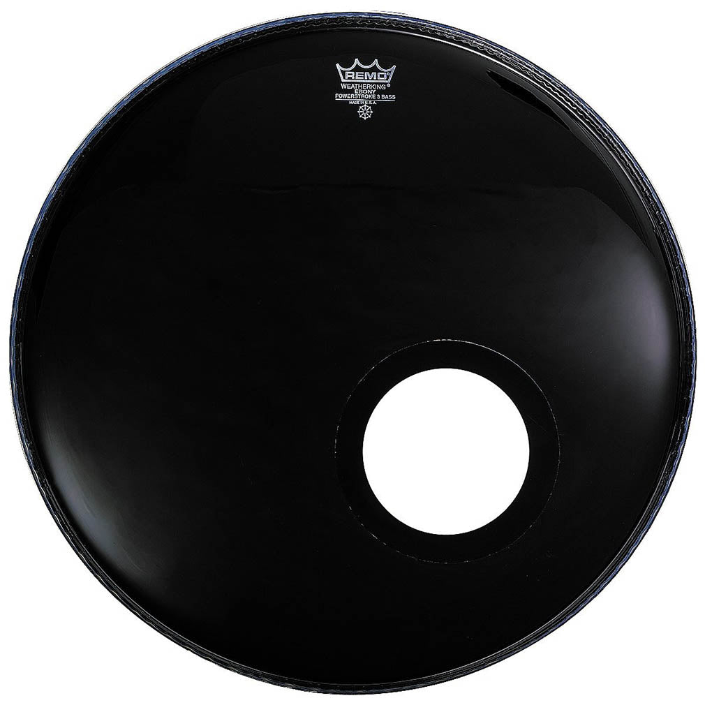 Remo Powerstroke 3 Ebony Bass Drum with Hole Template - 18" Black Gloss