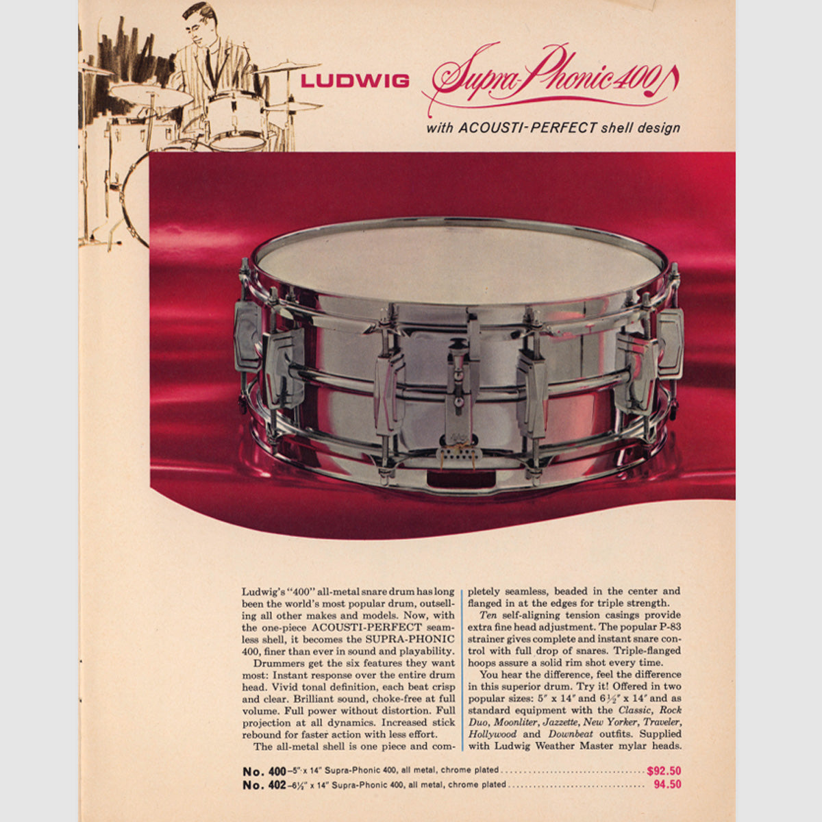 Pre-Owned Ludwig 400  SupraPhonic 14"x5" Snare (1968)