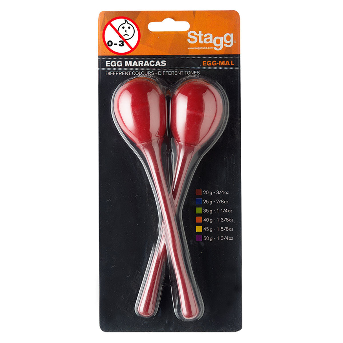 Stagg Egg Maracas with Long Handle in Red (Pack of 2) 20g