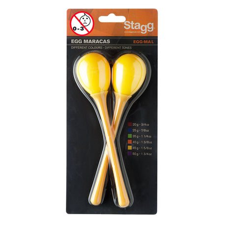 Stagg Egg Maracas with Long Handle in Yellow (Pack of 2) 45g