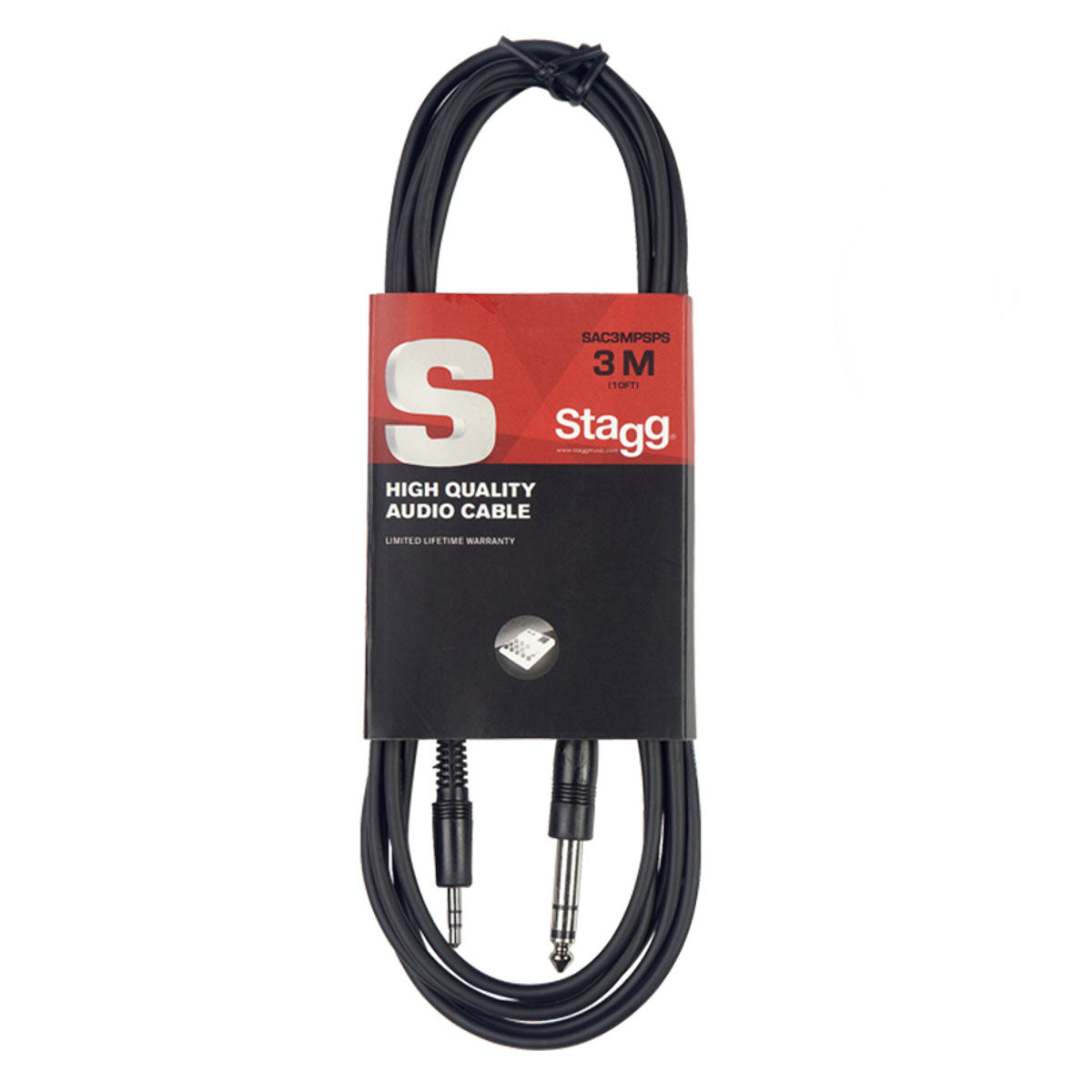 Stagg S-Series Audio Cable - 3m Stereo Mini Jack Plug to Stereo 1/4" Jack Plug