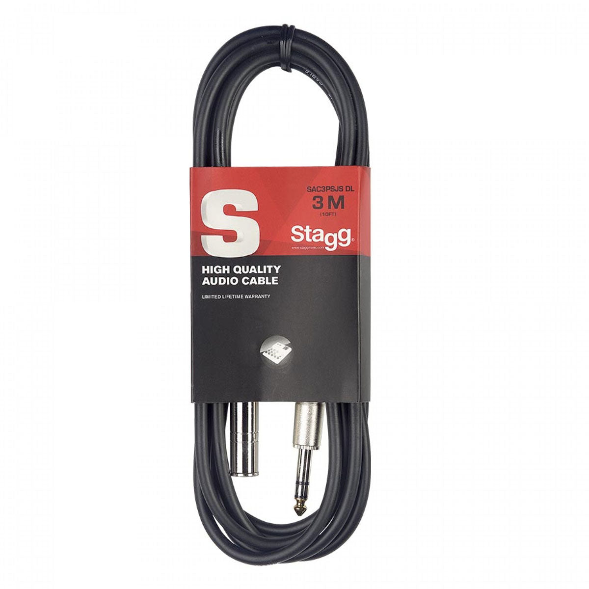 Stagg S-Series Audio Cable - 1/4" Stereo Jack Plug to 1/4" Stereo Jack Socket