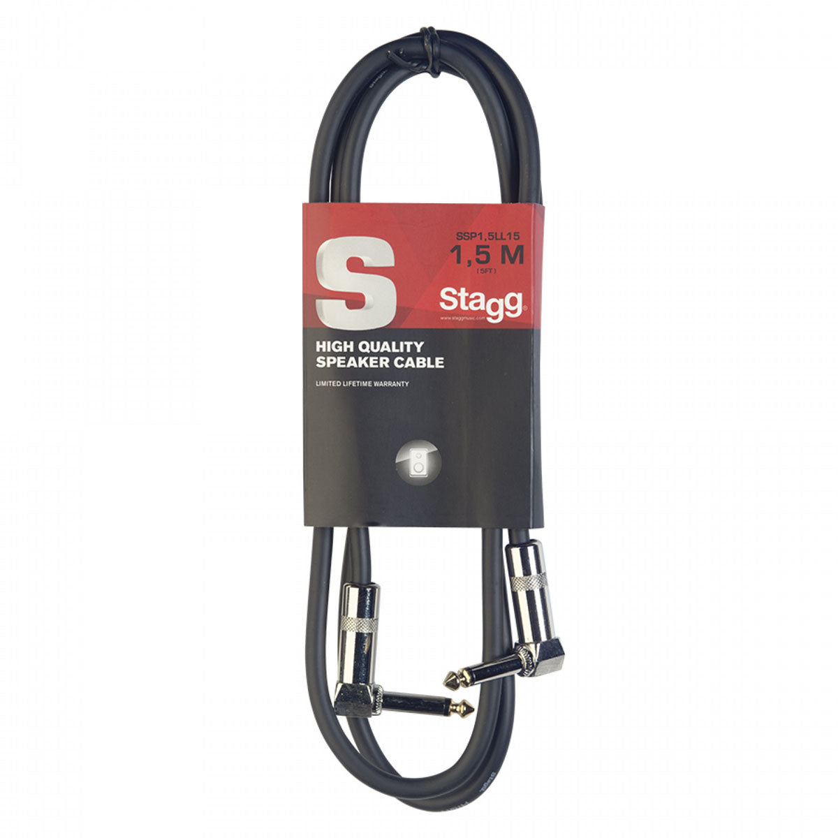 Stagg S-Series Speaker Cable - 1.5m Angled 1/4" Jack Plug to Angled 1/4" Jack Plug - 16GA
